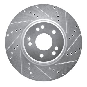 Mercedes-Benz SL600 Brake Rotor (1) - Left Front - R1 Concepts - Drilled & Slotted - Silver - `94-`02